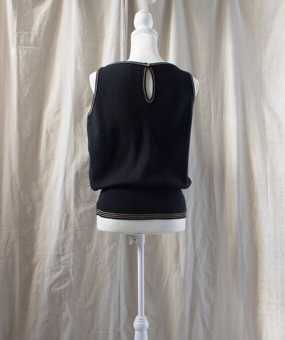 Vintage 1980s Black and Gold Sleeveless Sweater - image 3