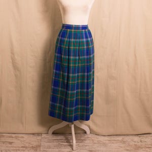 Vintage 1980 Wool Plaid Pleated Midi Skirt