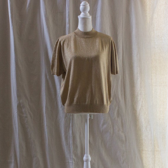 Vintage 1990s Gold Lurex Short Sleeve Sweater - image 1