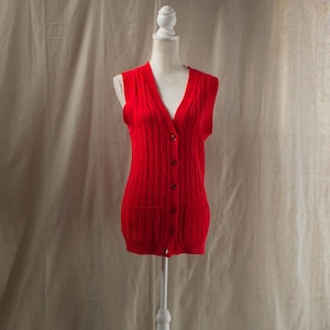 Vintage 1970s Red Cable Knit Sweater Vest