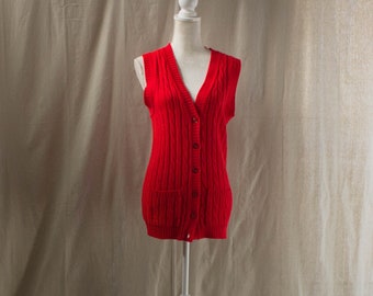 Vintage 1970s Red Cable Knit Sweater Vest