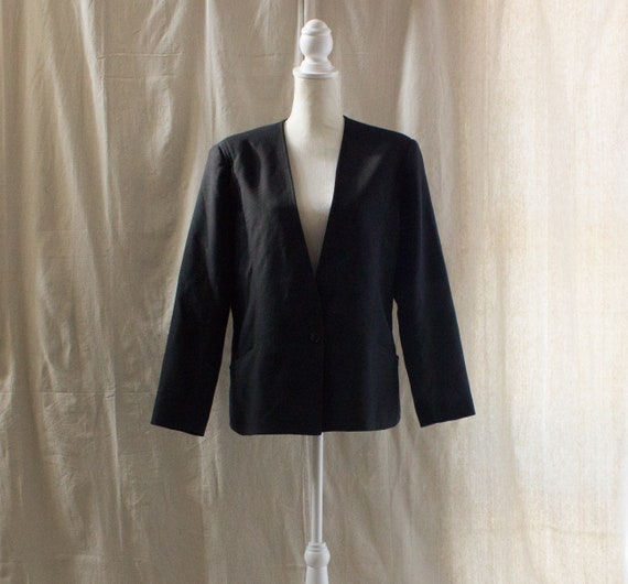 Vintage 1980s Black Collarless Blazer - image 1