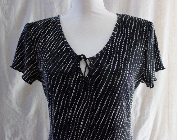 Vintage 1990s Black and White Pleated Polka Dot D… - image 5