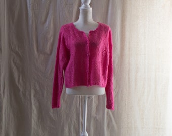 fuzzy pink cardigan sweater