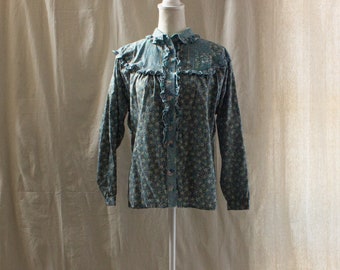 Vintage 1980s Floral Blouse with Ruffles