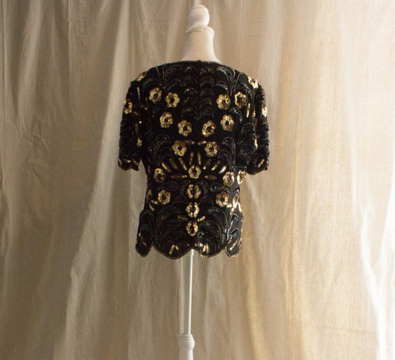 Vintage 1990s Black and Gold Sequin Short Sleeve … - image 3
