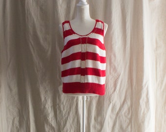 Vintage 1980s Red Striped Sleeveless Sweater