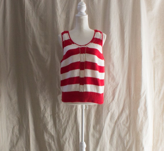 Vintage 1980s Red Striped Sleeveless Sweater - image 1