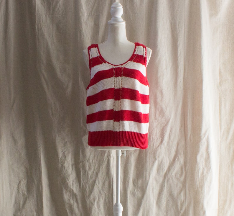 Vintage 1980s Red Striped Sleeveless Sweater image 1