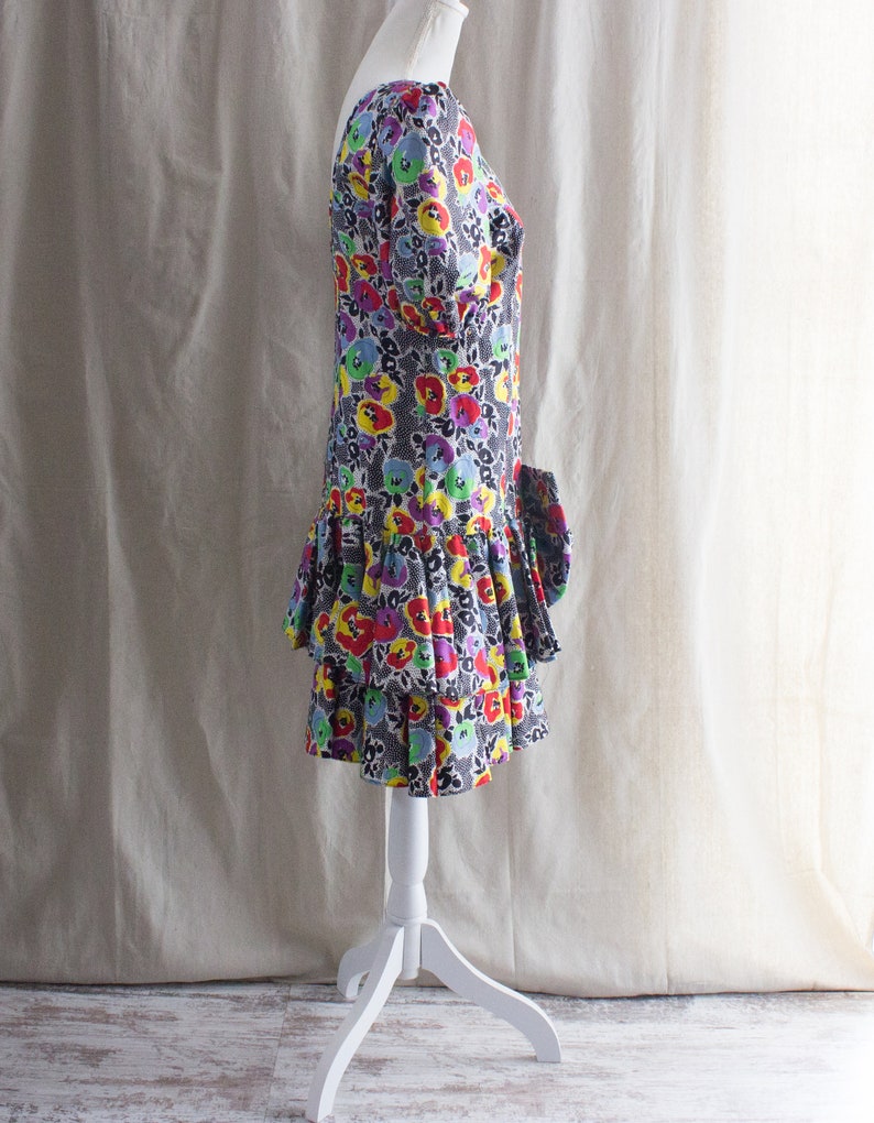 Vintage 1990s Puff Sleeve Ruffled Dress