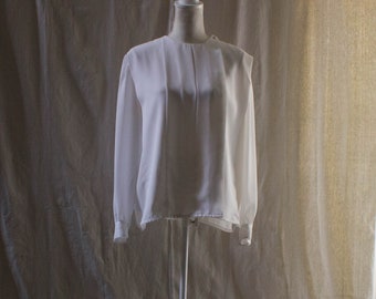 Vintage 1980s White Collarless Pleated Front Blouse