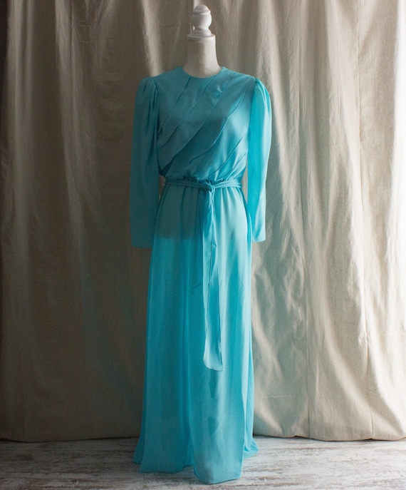 Vintage 1970s Light Turquoise Chiffon Maxi Dress - image 1