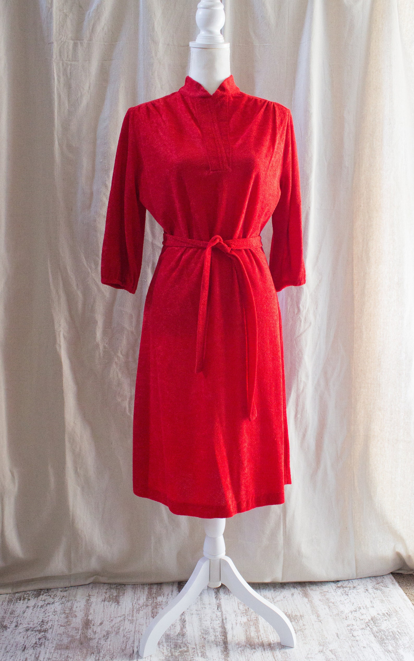 Vintage 1970s Red Terry Cloth Midi Dress Etsy