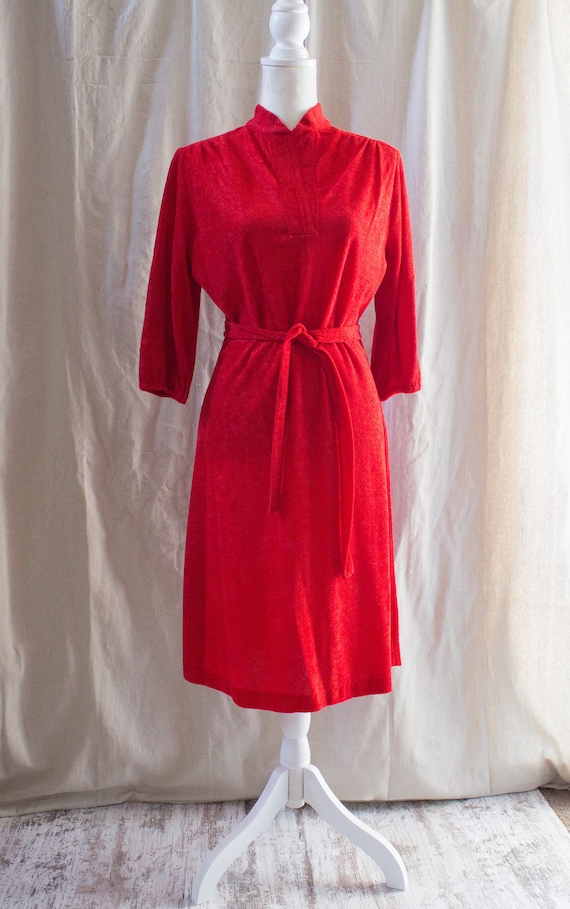 Vintage 1970s Red Terry Cloth Midi Dress - image 1