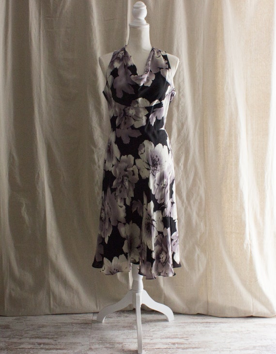 Vintage Silk Cowl Neck Floral Dress