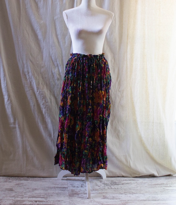 Vintage 1990s Pink Floral Broomstick Maxi Skirt