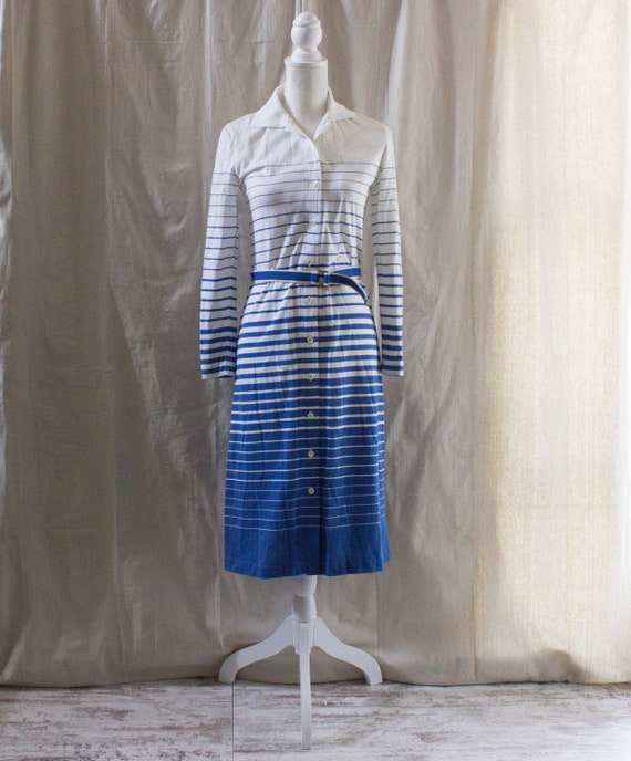 Vintage 1970s Ombre Striped Knit Midi Shirtdress - image 1