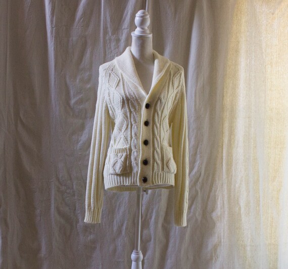 Vintage 1970s Cream Cable Knit Cardigan Sweater - image 2