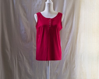 Vintage Red Rib Knit Henley Tank Top