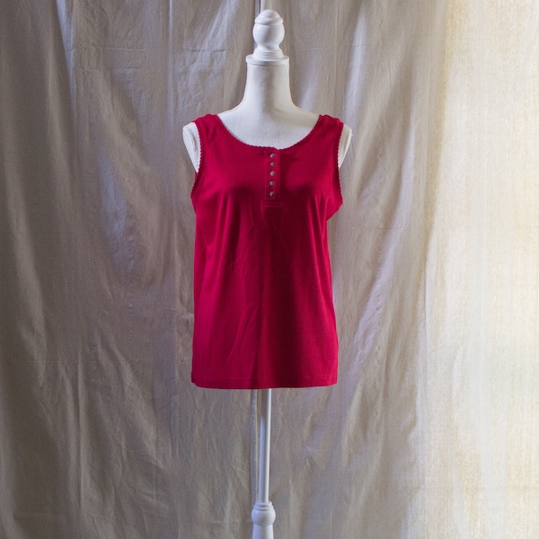 Vintage Red Rib Knit Henley Tank Top