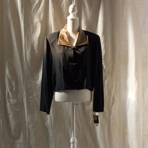Vintage 1990s Black Top with Gold Embroidered Collar