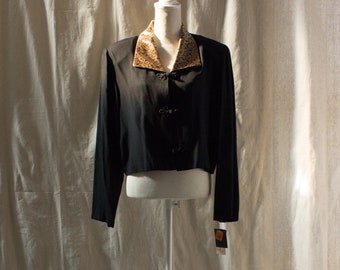 Vintage 1990s Black Top with Gold Embroidered Collar