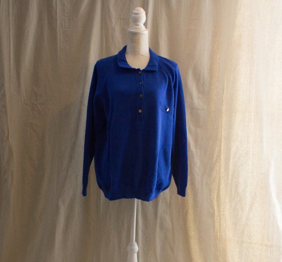 Vintage 1980s Blue Collared Sweater - image 1