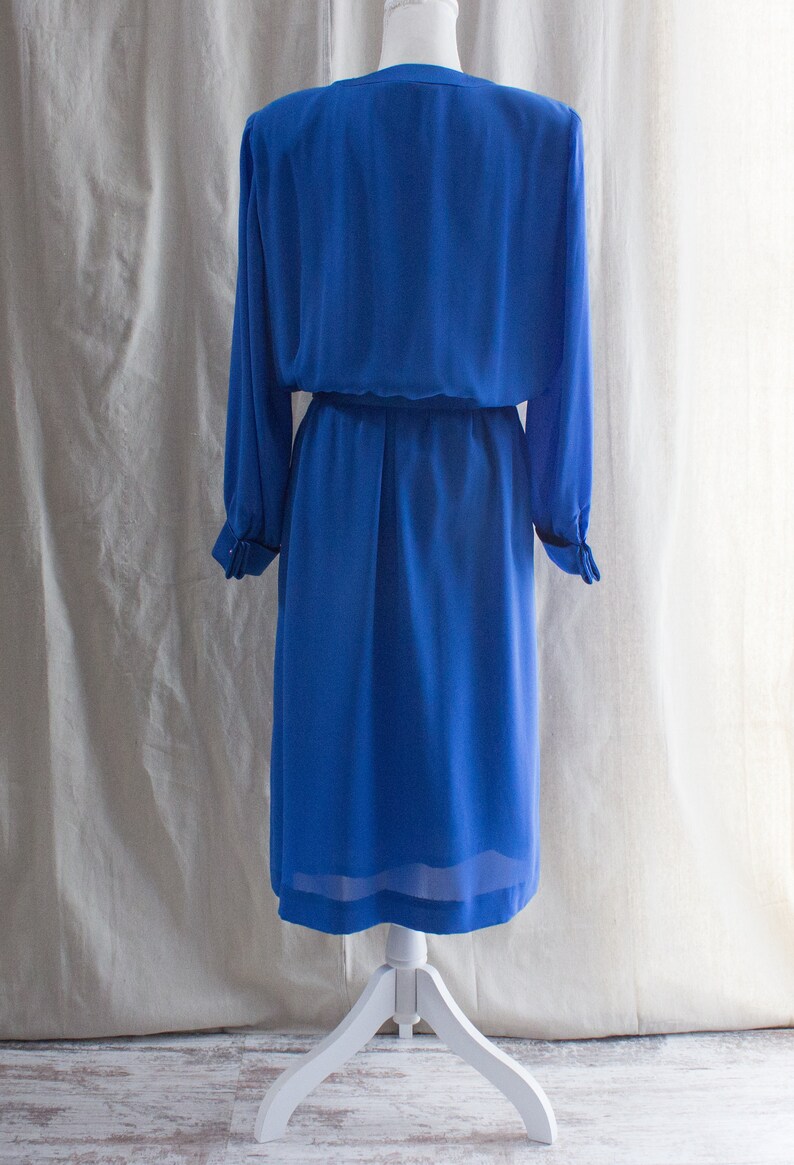 Vintage 1980s Blue Belted Midi Dress