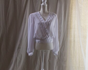 Vintage 1980s White Pleated Wrap Front Blouse