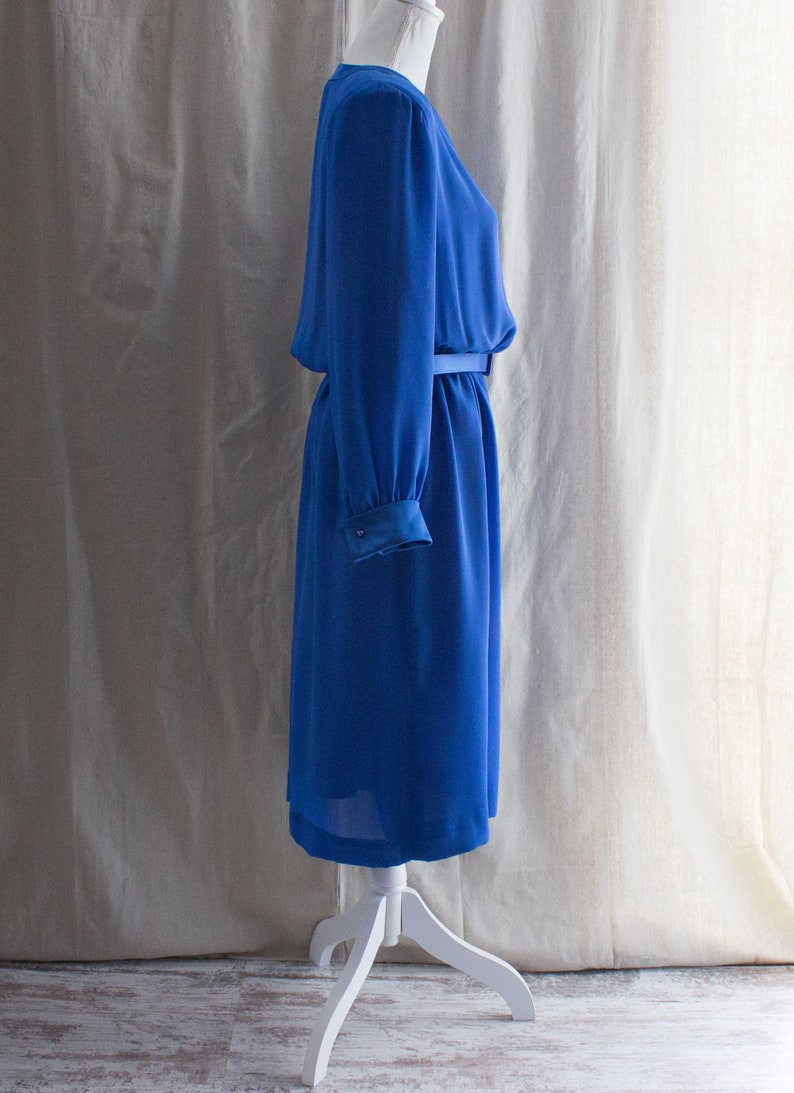Vintage 1980s Blue Belted Midi Dress
