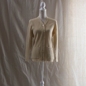 Vintage 1970s Tan Ribbed Cardigan Sweater