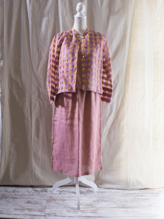 Vintage 1990s Pink and Orange Linen 3-Piece Skirt… - image 1