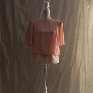 Vintage 1980s Peach Blouse with Pleated Sleeves