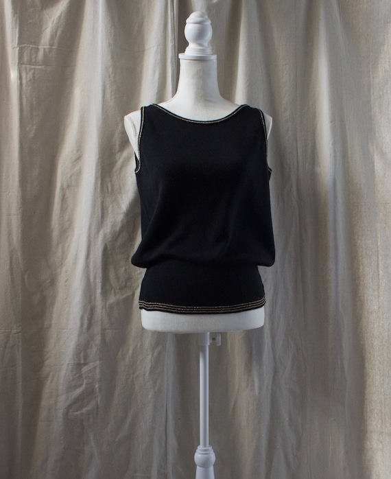 Vintage 1980s Black and Gold Sleeveless Sweater - image 1