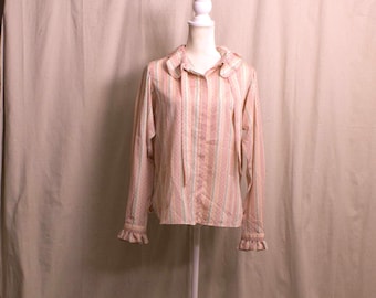 Vintage 1980s Striped Blouse with Ruffled Collar