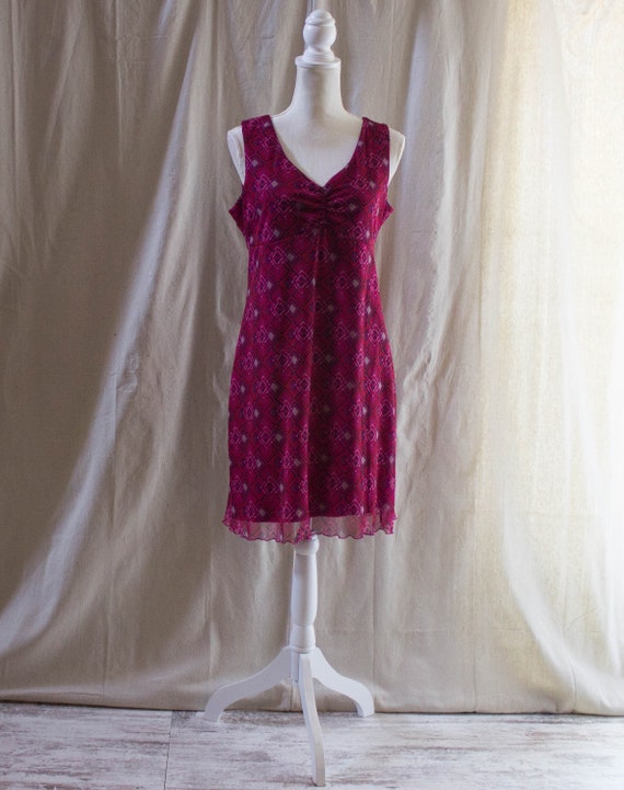 Vintage Y2K Pink Diamond Print Tank Mini Dress - image 1