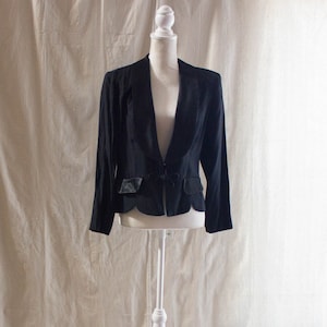 Vintage 1990s Lightweight Black Blazer with Satin Trim