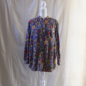 Vintage 1990s Banded Collar Floral Tunic Top