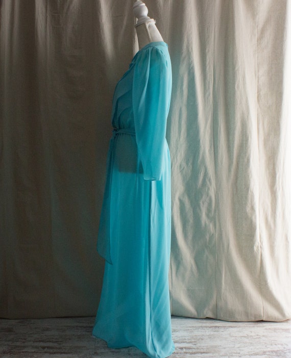 Vintage 1970s Light Turquoise Chiffon Maxi Dress - image 2