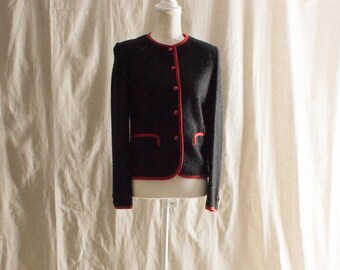 Vintage 1960s Black Jacket with burgundy Contrast