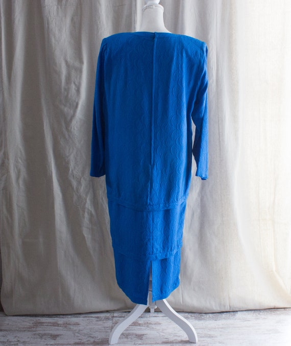 Vintage 1980s Blue Jacquard Silk Tiered Dress - image 3