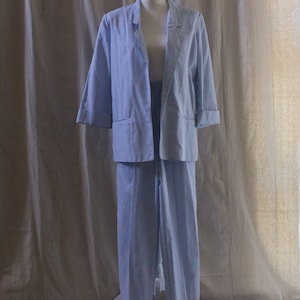 Vintage 1980s Blue and White Striped 3-Piece Suit
