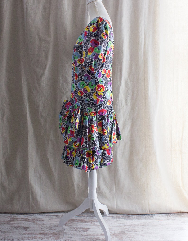 Vintage 1990s Puff Sleeve Ruffled Dress