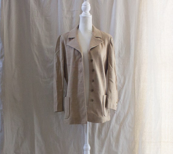 Vintage 1970s Knit Tan Blazer - image 1