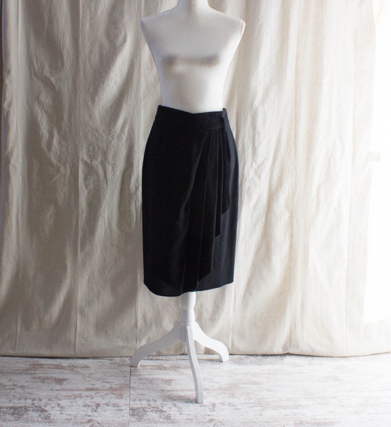 Vintage 1980s Black Wool Wrap Skirt - image 1