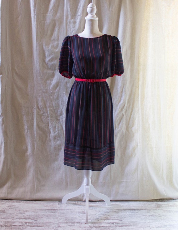 Vintage 1980s Brown Striped Midi Dress