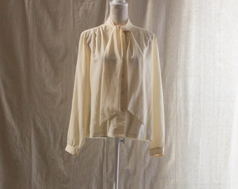 Vintage 1980s Cream Blouse with Attached Scarf