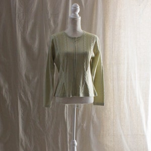 Vintage Y2K Chartreuse Green and Silver Metallic Lurex Cardigan Sweater