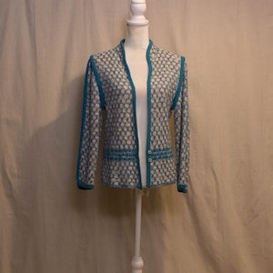 Vintage 1970s Teal and Tan Cardigan Sweater