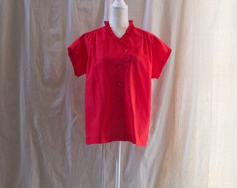 Vintage 1970s Red Pleated Collar Blouse
